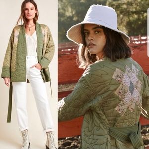 NWT Anthro Jacket Green Quilted Patchwork Coat M